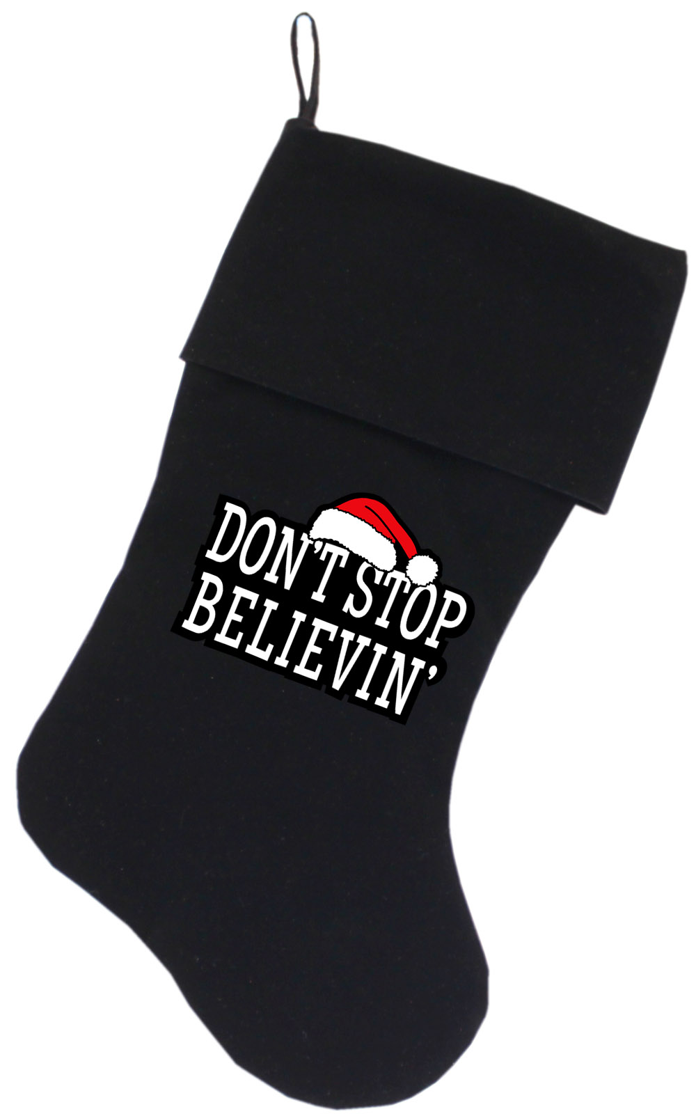 Don't Stop Believin Screen Print 18 inch Velvet Christmas Stocking Black